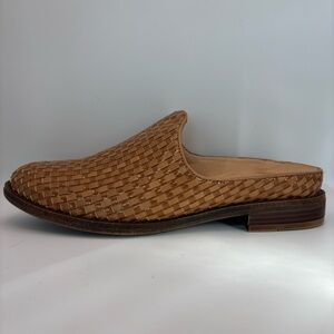 BRIOSO Fern Woven Basketweave Leather MULES SLIDES FLAT SHOES Brown/Patent 9